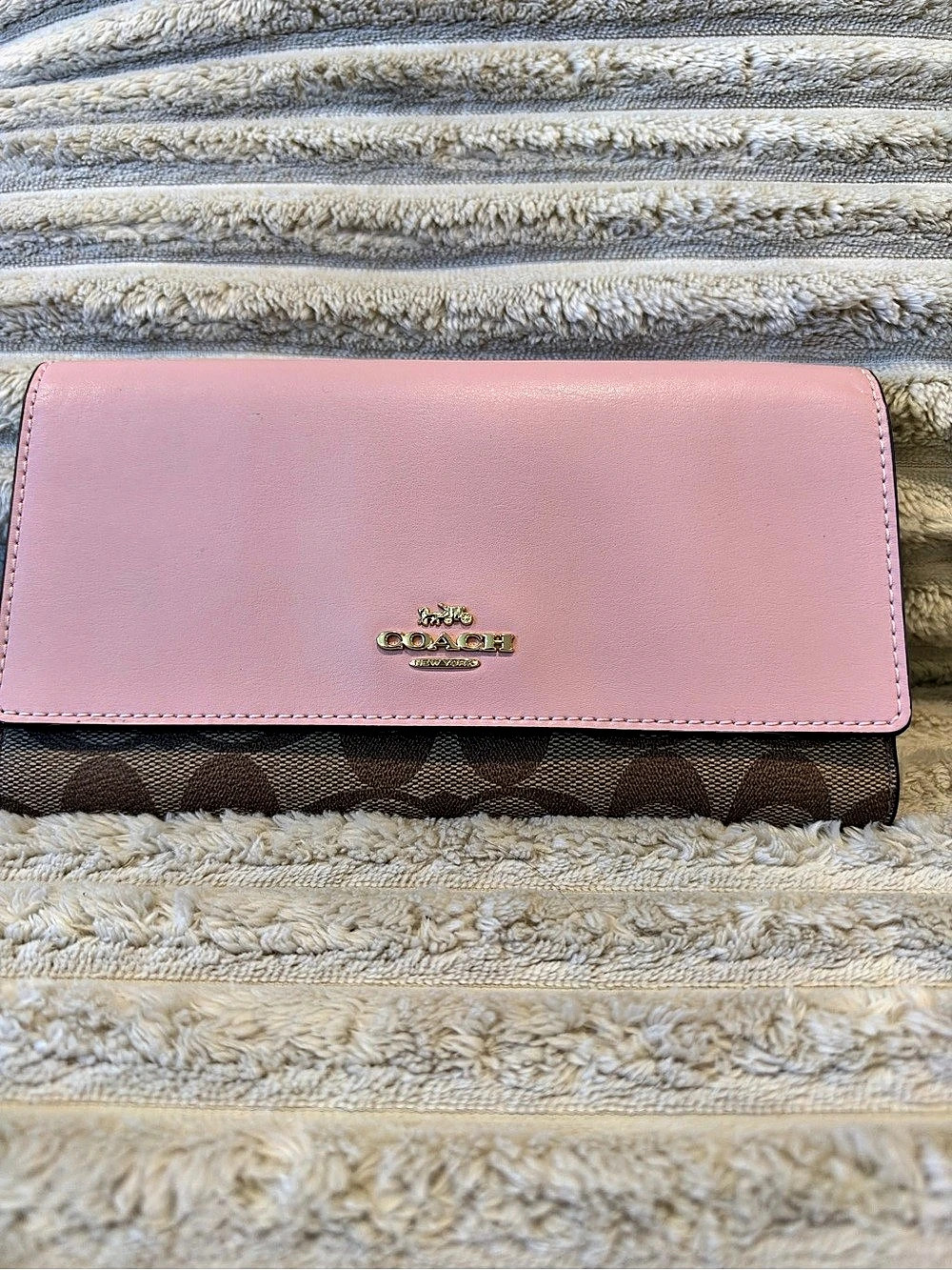 Coach Mila Long Flap Wallet In Signature Canvas Pink & Brown